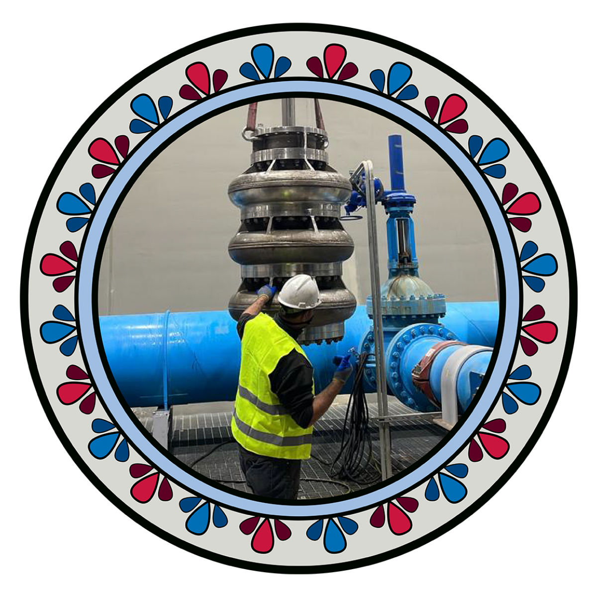 Photo of a Jordanian construction worker installing a muncipal water filter.