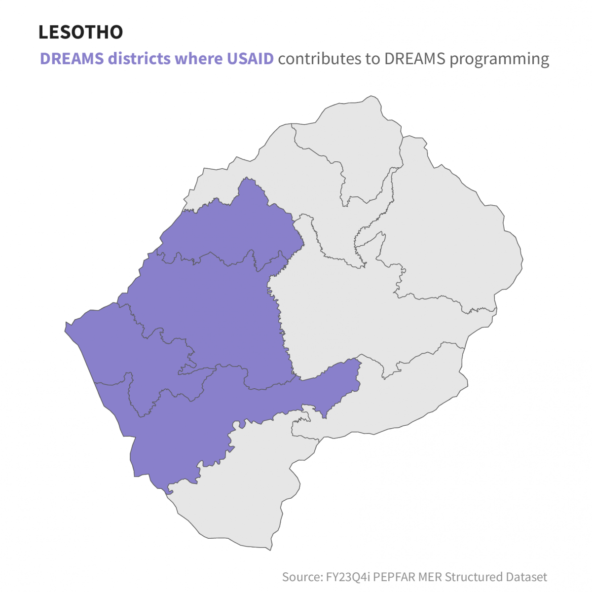 Lesotho: DREAMS districts where USAID contributes to DREAMS programming