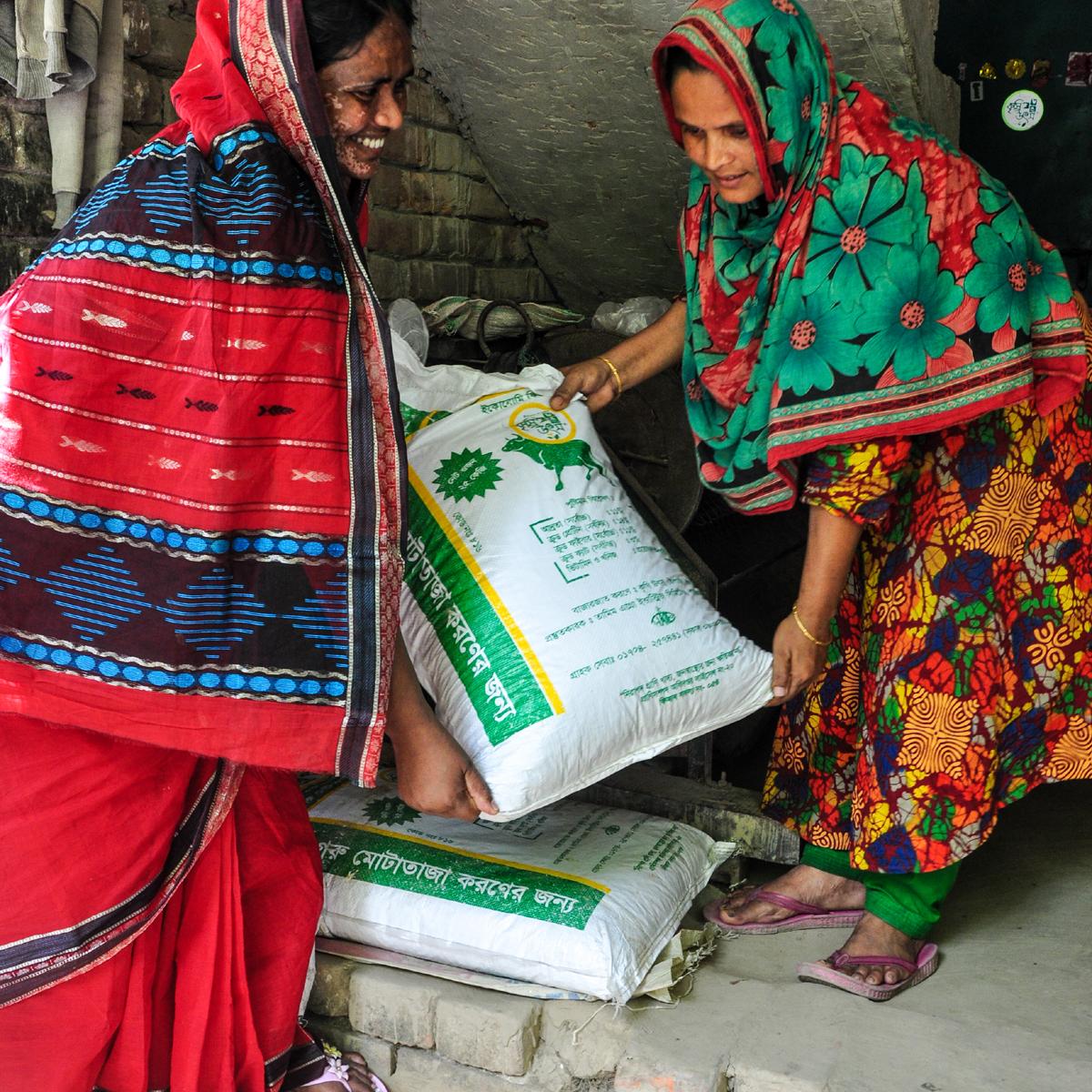 Tuhina Khatun purchases cattle feed from a private company and sells it to neighboring farmers.