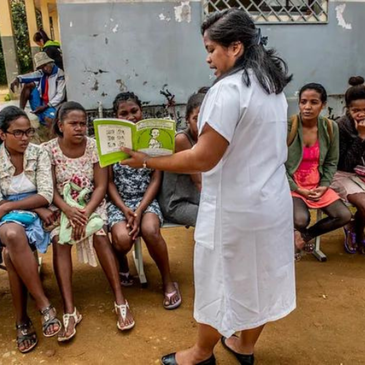 Dr. Hariniony Rakotoarimanana in Madagascar holds an educational session for young women before they have individual appointments at the local clinic. 