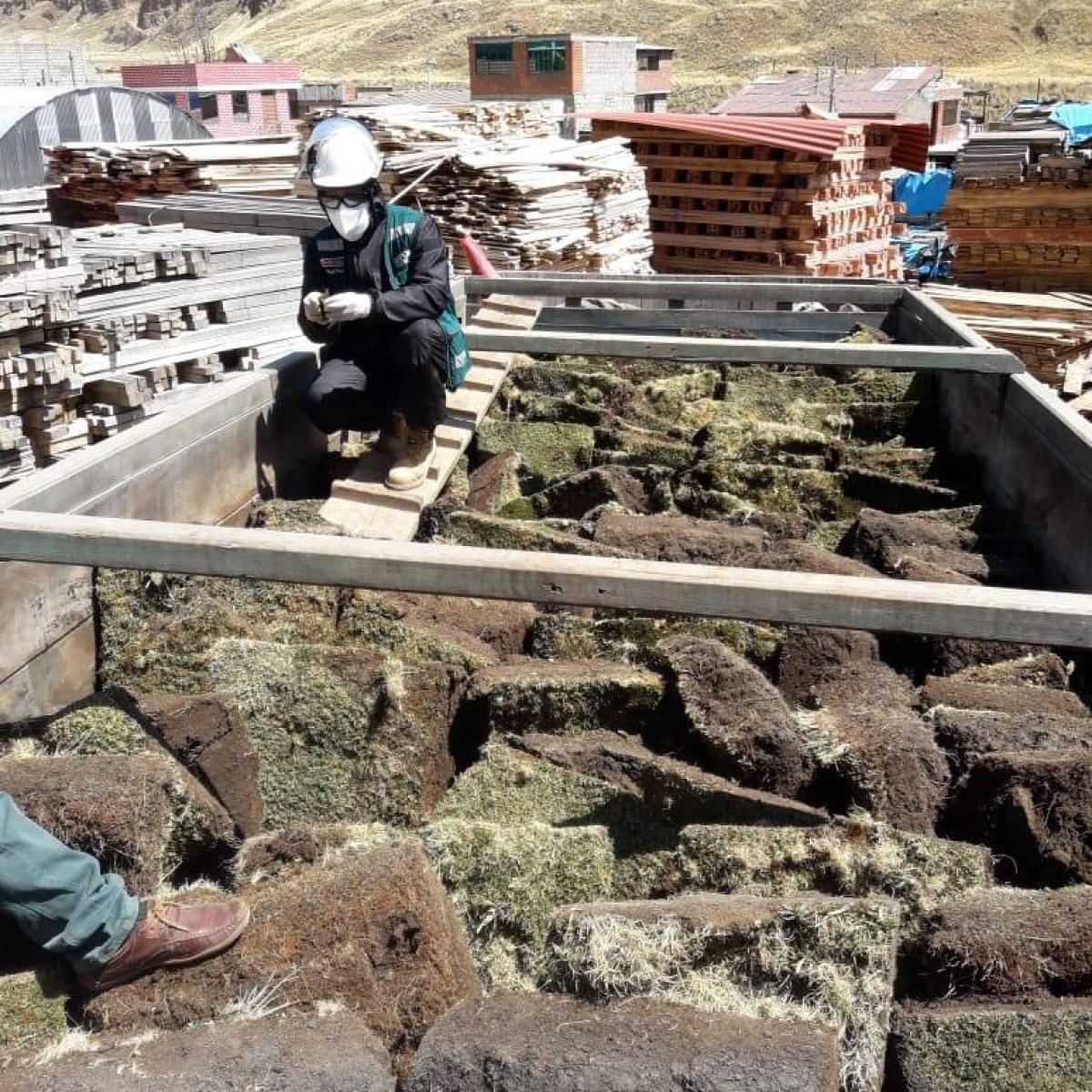 Truck seized by the Peruvian Police for illegally moving peat cushions from the wetlands
