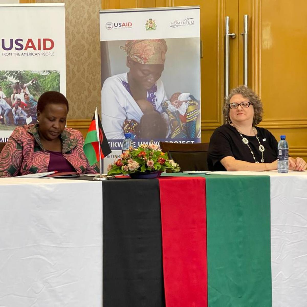 Minister of Health Khumbize Chiponda and USAID Acting Mission Director Natalie Thurnberg at the launch event