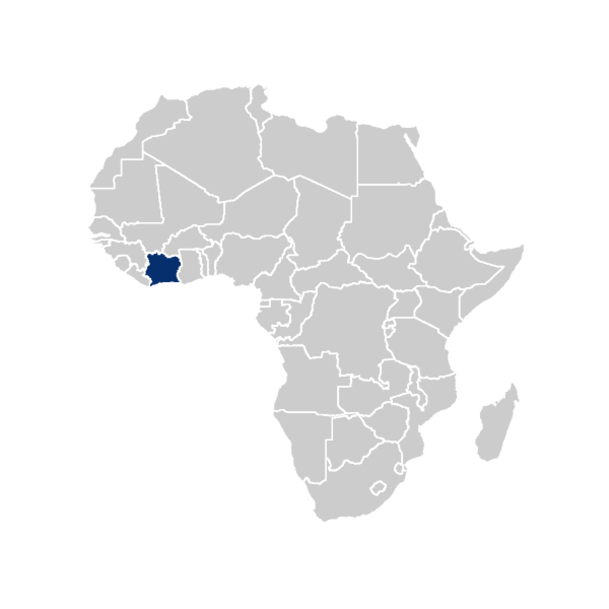 Cote D'Ivoire highlighted on map of Africa