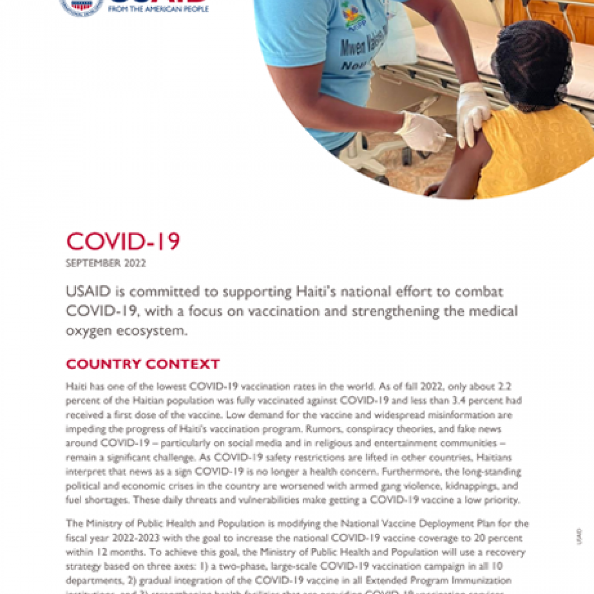 This image represents the cover page of the Haiti Health COVID-19 fact sheet 