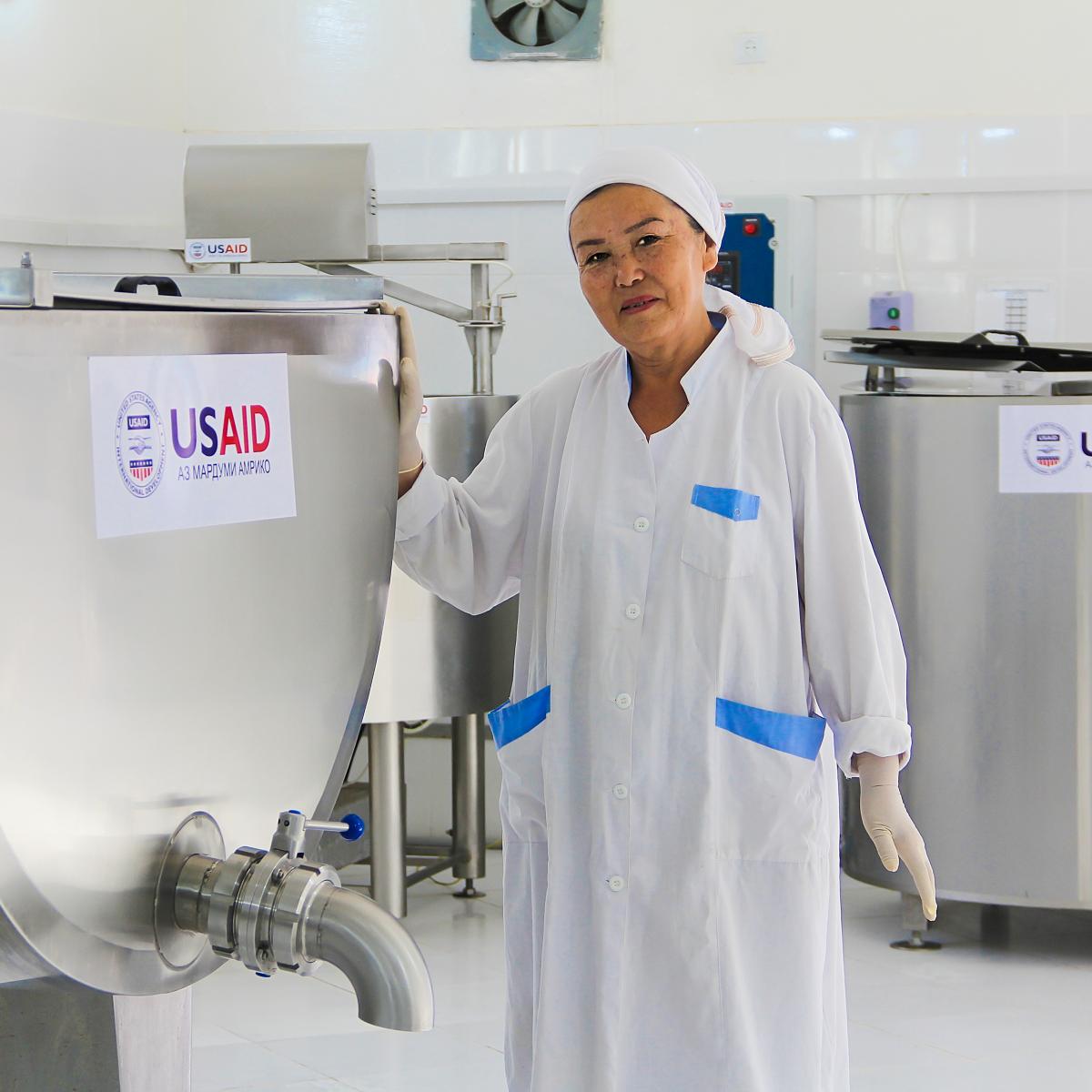 Uguloy Abdullaeva in her dairy processing facility equipped by the USAID/ACAT. Balkhi district, June 2022.