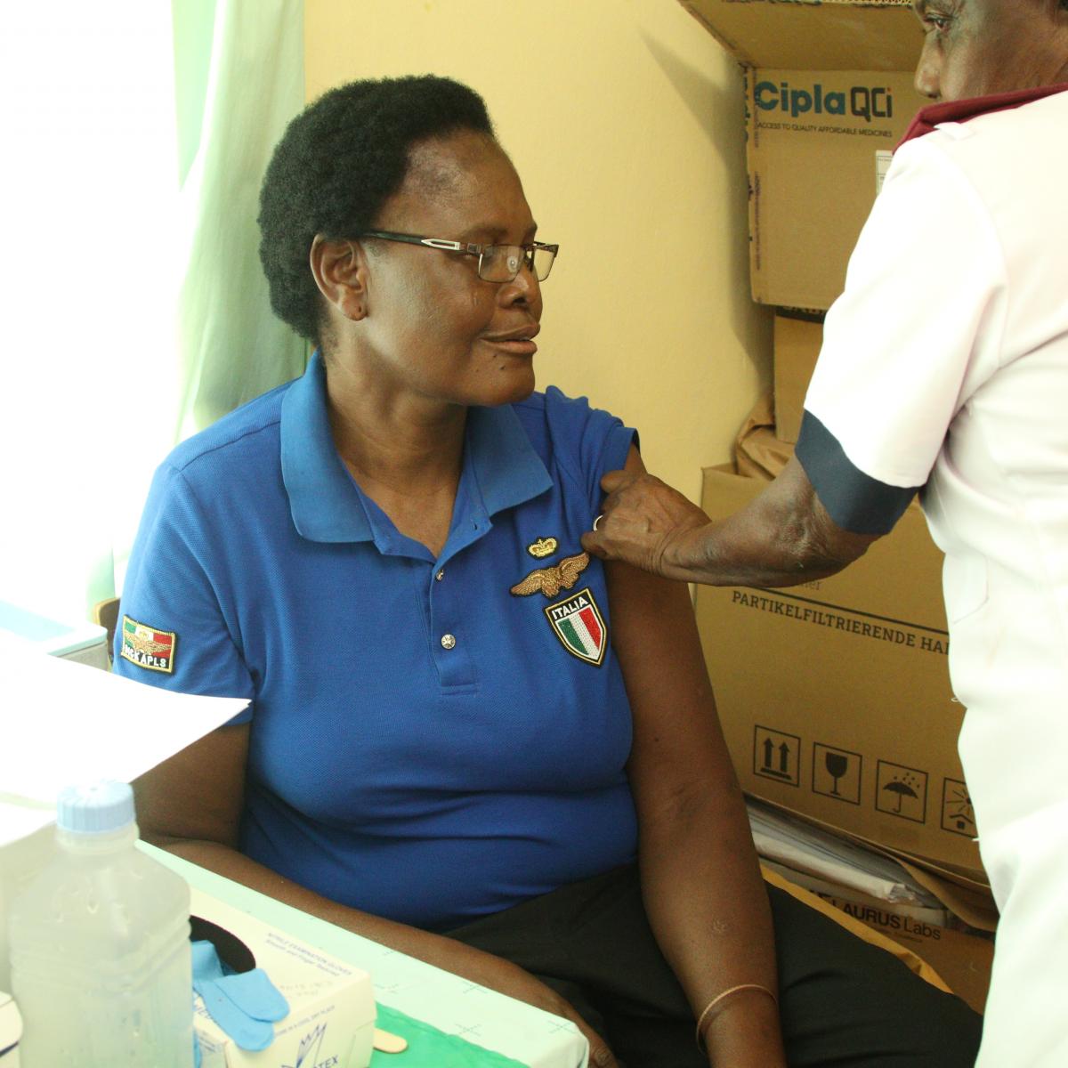 Patient getting vaccinated in Namibia