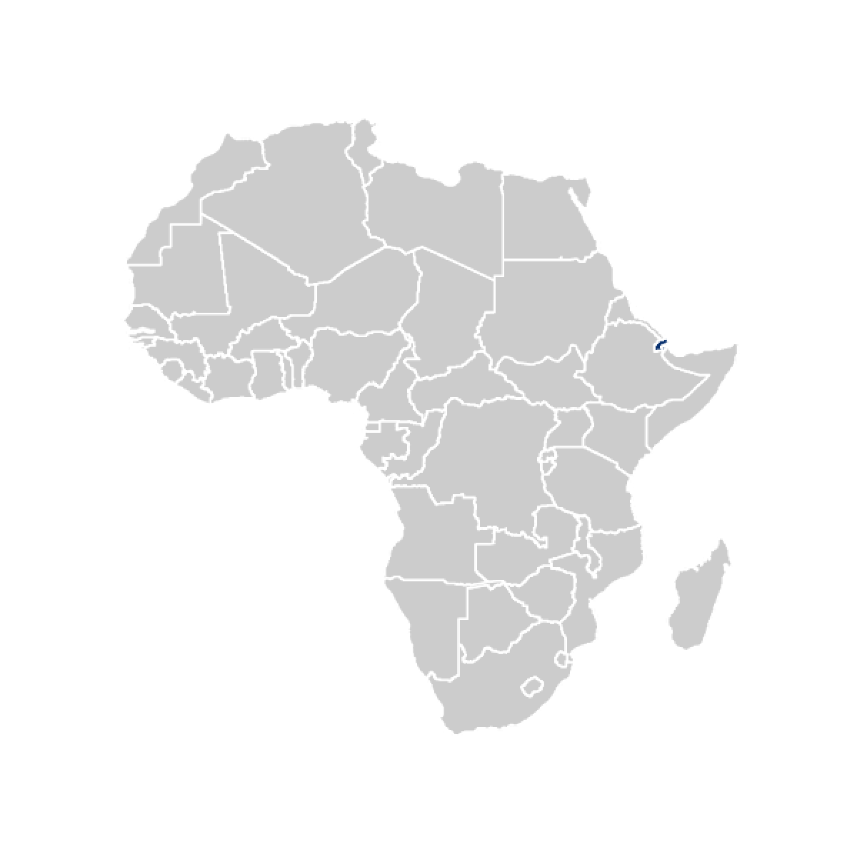 Djibouti highlighted on map of Africa