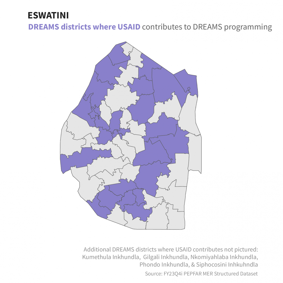 Eswatini: DREAMS districts where USAID contributes to DREAMS programming