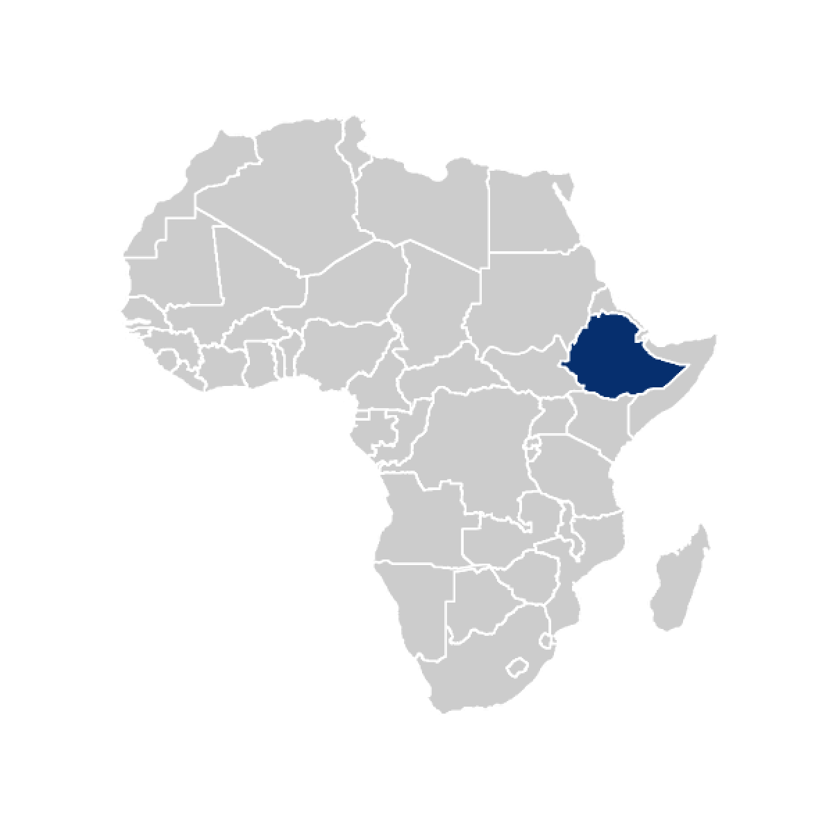 Ethiopia highlighted in map of Africa