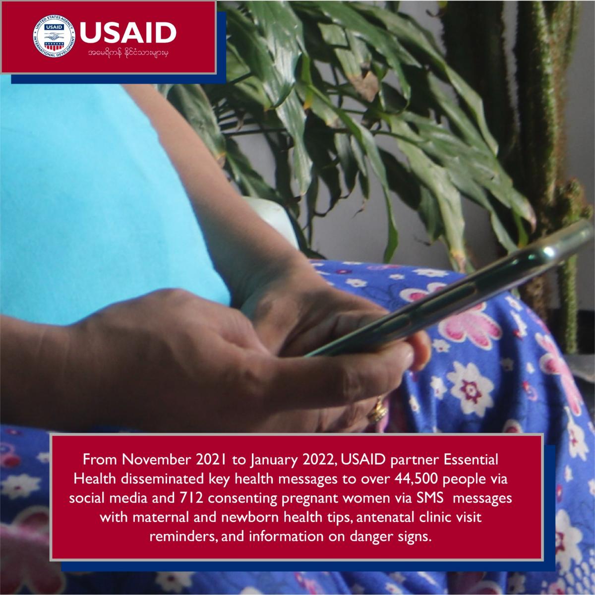 From Nov 2021 to Jan 2022, USAID partner Essential Health disseminated key health messages to over 44,500 people via social media & 712 consenting pregnant women via SMS messages