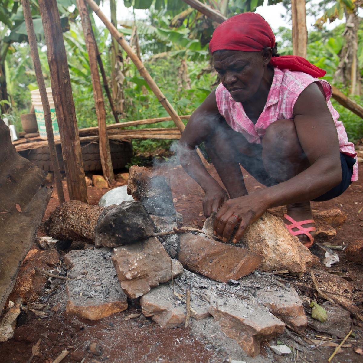 Marie Anna prepares a meal for her family