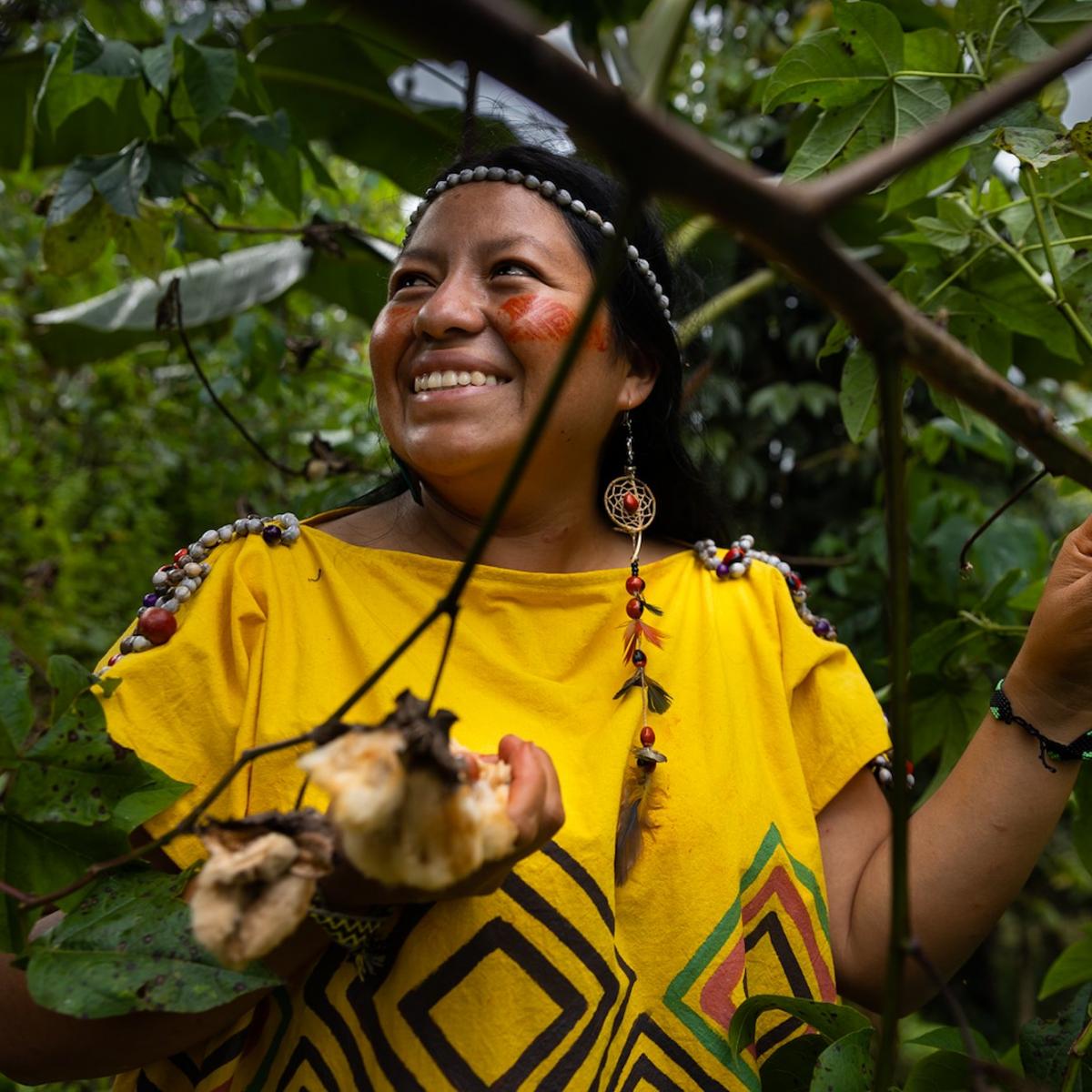 Yanesha leader Cecilia Martínez poses in the Amazon of Peru. 