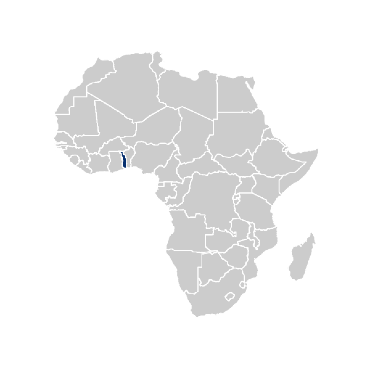 Togo highlighted in Africa map