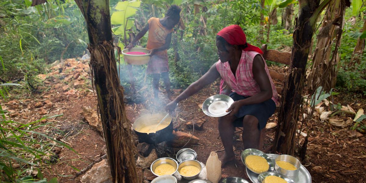 Marie Anna prepares a meal for her family