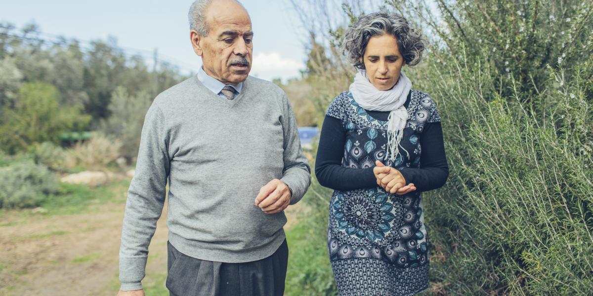 Khaled (left) and Ayala (right) get ready to inspect an olive farm.