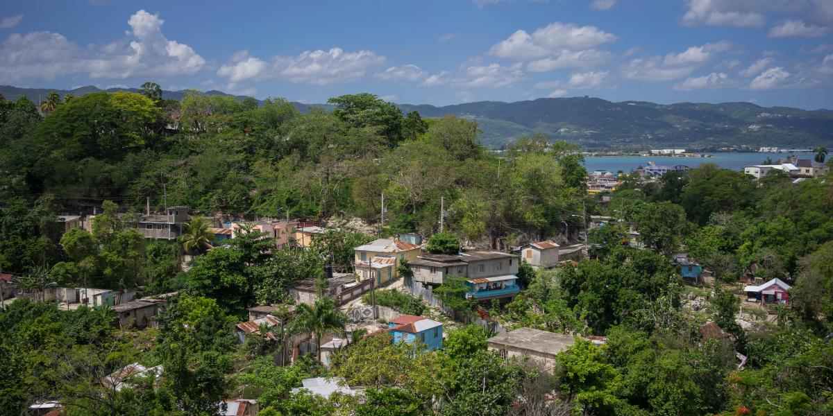 A wide angle shot of Canterbury, a town in Montego Bay, Jamaica.