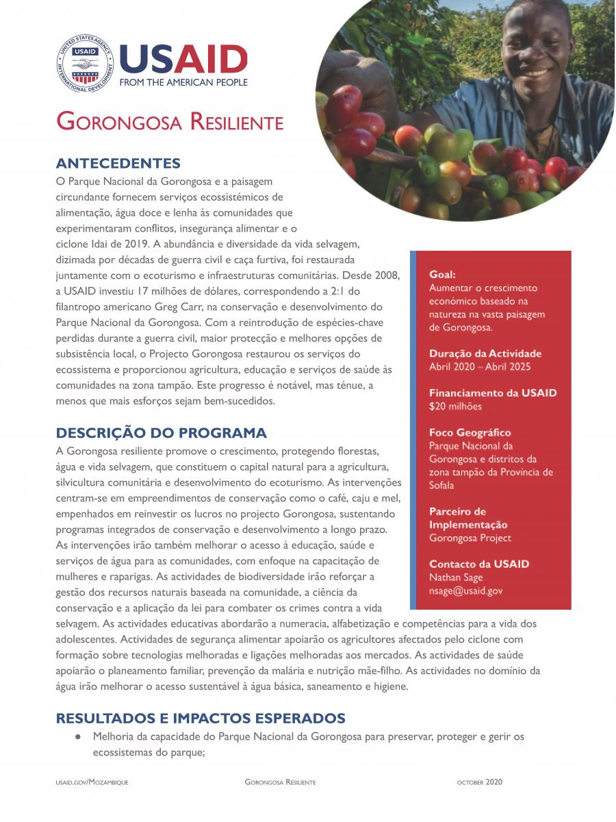 Reslient Gorongosa Fact Sheet -October 2020 - Portuguese version Thumbnail