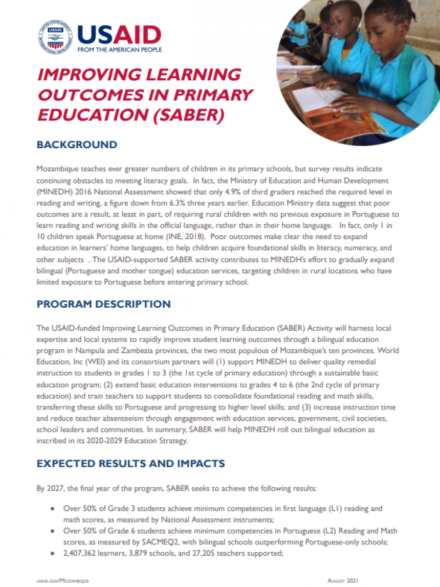 Improving Learning Outcomes in Primary Education (SABER)