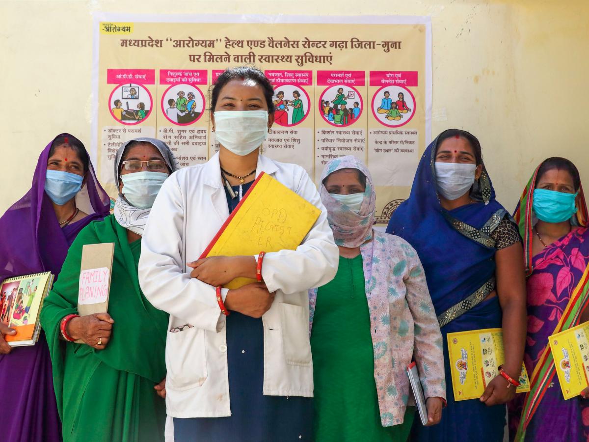 A community health officer leads a team of primary health care workers supported by the USAID-funded, Jhpiego-led NISHTHA project in India in February of 2021.