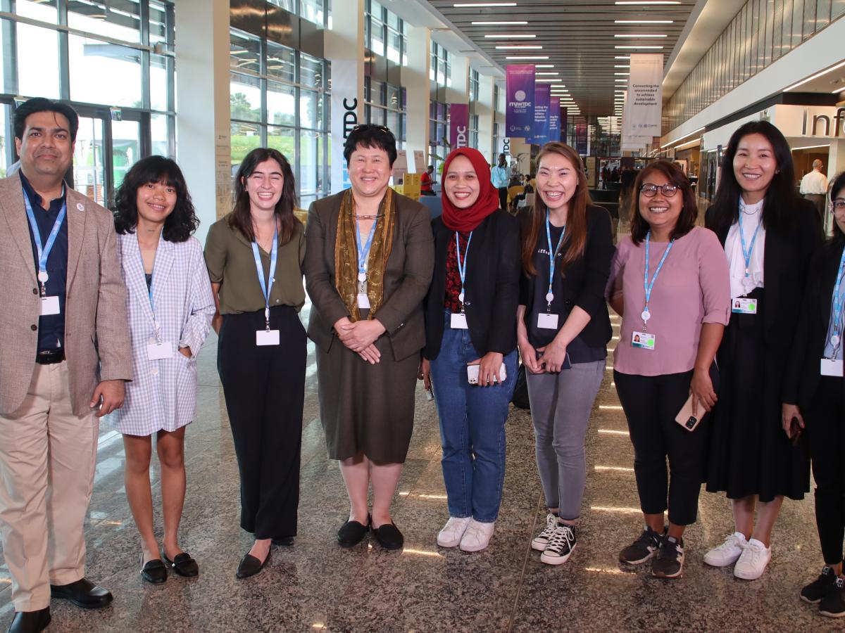 Six female journalists from Cambodia, Indonesia, Mongolia, and Thailand who attended the World Telecommunication Development Conference in Rwanda. Photo credit: Asia-Pacific Institute for Broadcasting Development (AIBD)