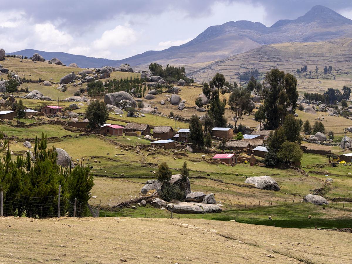 Panoramic view of the Qquello town in the Andean mountains