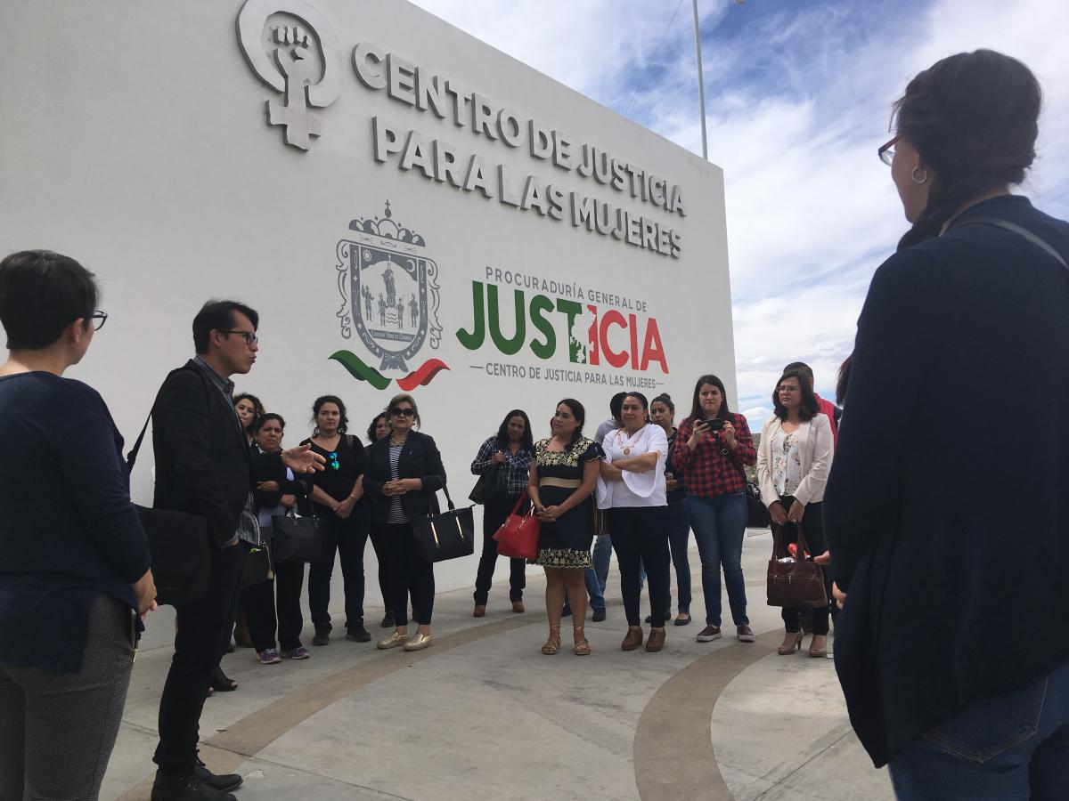 Group of people outside a Women's Justice Center in Zacatecas, Mexico.