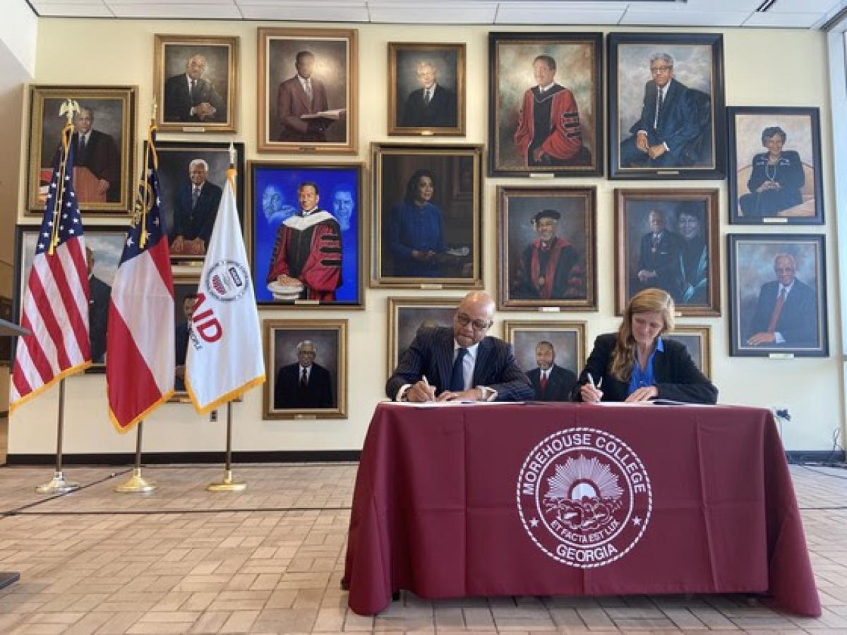 Administrator Samantha Power signing off on a Partnership with Morehouse College During a Visit to Atlanta