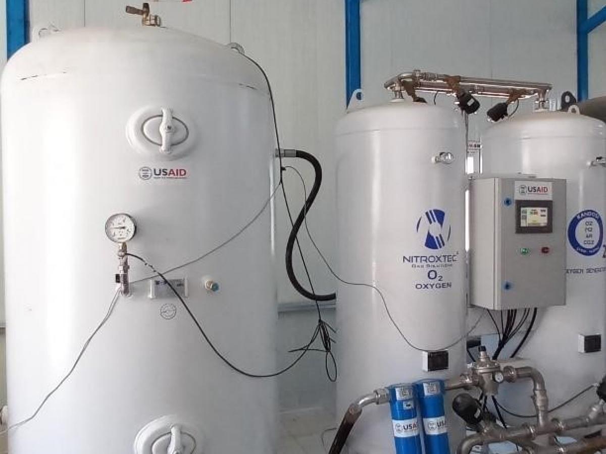 Oxygen purifying devices in the oxygen bottling plant.