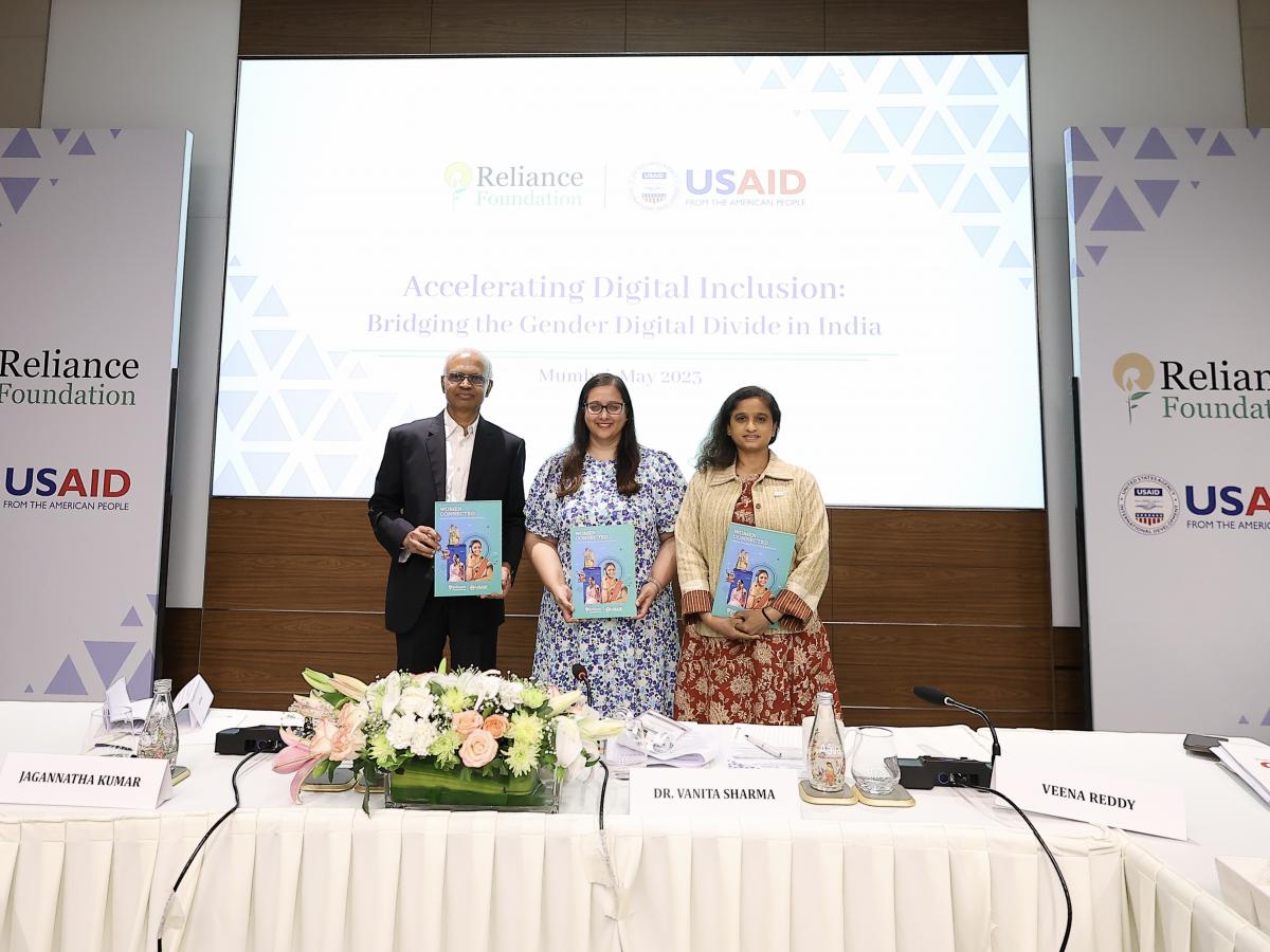 (L-R) Jagannatha Kumar, CEO of Reliance Foundation, Vanita Sharma of Reliance Foundation, and Veena Reddy, Mission Director of USAID/India, at the event.