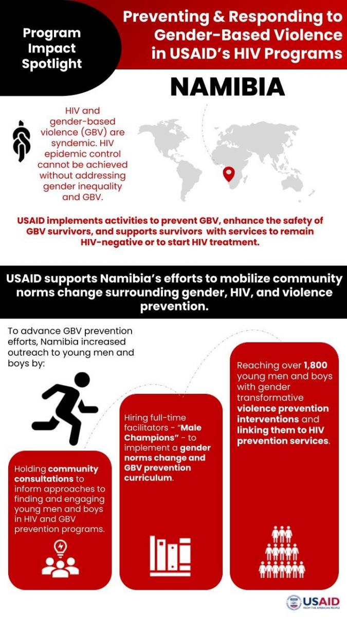 Infographic depicting how USAID's work to address gender-based violence in Namibia