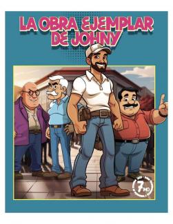 A cartoon comic book cover with construction workers standing in front of a building