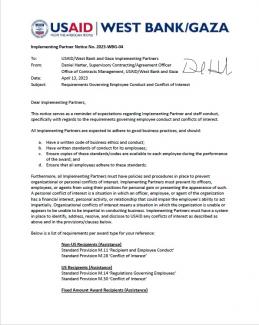 USAID/WBG - Implementing Partner Notice No. 2023-WBG-04 Regulations Governing Employee Conduct and Conflict of Interest