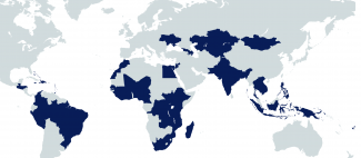 World map with Global Health Security countries highlight, full list below. 