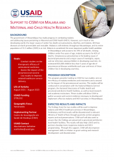 SUPPORT TO CISM FOR MALARIA AND MATERNAL AND CHILD HEALTH RESEARCH