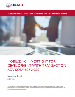Cover for Mobilizing Investment for Development with Transaction Advisory Services: Learning Brief