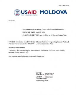 Cover USAID Moldova DOC Media Relations Assistant - Amendment 0001