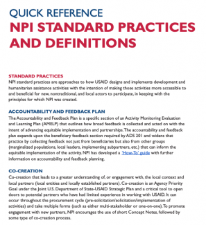 Quick Reference NPI Standard Practices and Definitions