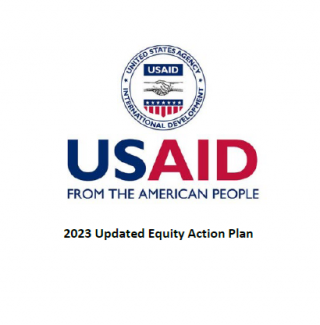 USAID's Logo of two hands shaking inside an emblem, above the title 2024 Equity Action Plan 