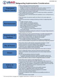 Chart with information on implementing safeguarding considerations in USAID-funded programming