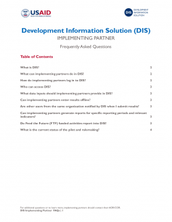 Development Information Solution (DIS) Implementing Partners Frequently Asked Questions