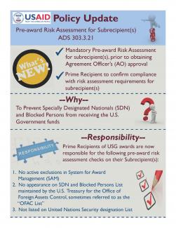 Infographic: Pre-award Risk Assessment for Sub recipient(s) ADS 303.3.21