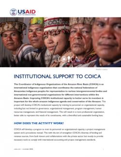Cover of the Institutional Support to COICA activity Fact sheet