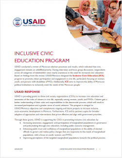 This is a screenshot of the first page of the Inclusive Civic Education Program fact sheet.