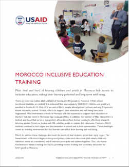 This is a screenshot of the first page of the Morocco Inclusive Education Training Fact Sheet.