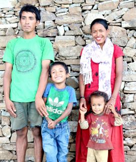 Rita Bishwakarma with her family in Lekhani village, Udaypur