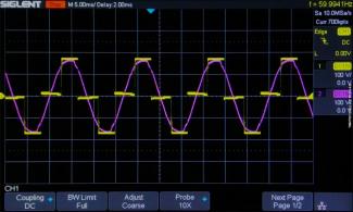 UPS output waveform compared to normal 120 VAC 60 Hz power waveform