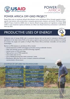 Power Africa Productive Use of Energy Fact Sheet Cover