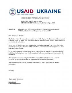 USAID/Ukraine Solicitation for a Infrastructure and Engineering Advisor