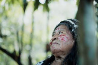 An old indigenous woman in the amazon rainforest