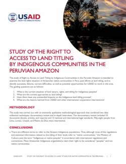 Cover for the Study of Right to Access to Land Titling by Indigenous Communities in the Peruvian Amazon
